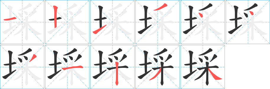 埰字的笔顺分布演示