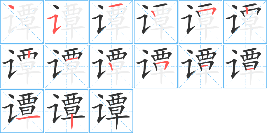 谭字的笔顺分布演示